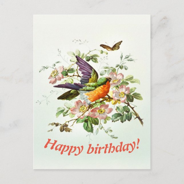 Postal El pájaro y la mariposa, cumpleaños (Anverso)