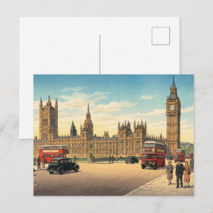 Postal El Palacio de Westminster Grabado en Madera Japoné