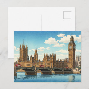 Postal El Palacio de Westminster Impresión en Grabado en 