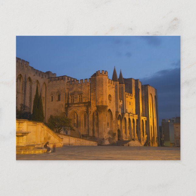 Postal El Palacio del Papa en Aviñón al atardecer. Constr (Anverso)