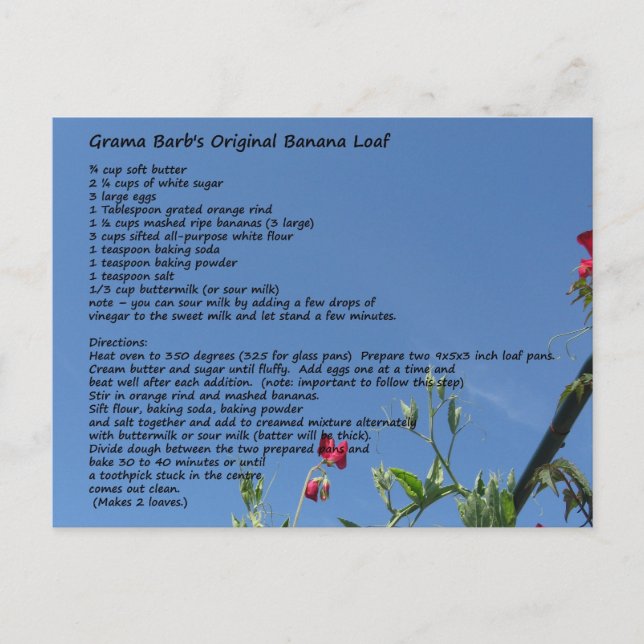 Postal El pan bananero original de GramaBarb (Anverso)