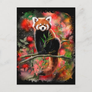 Postal El panda rojo se sienta en una rama