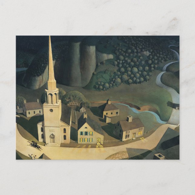 Postal El Paseo Medianoche De Paul Revere Por Grant Wood (Anverso)