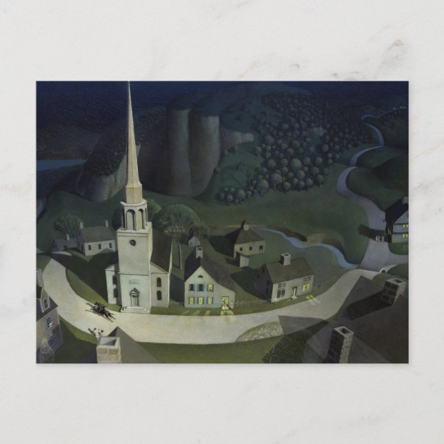 Postal El paseo nocturno de Paul Revere, 1931 por Wood (Anverso)