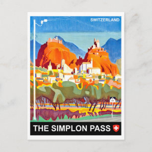Postal El paso de Simplon, Suiza, viaje vintage