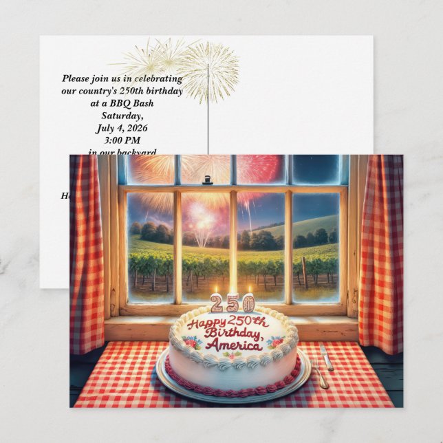 Postal El pastel de cumpleaños número 250 de Estados Unid (Anverso / Reverso)