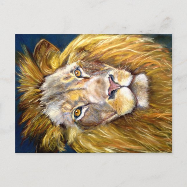 POSTAL EL PASTEL DEL CHALK DE LION DE ORO DIBUJANDO (Anverso)