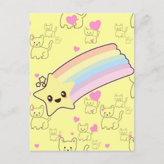 Postal El patrón de gatitos del arco iris de Kawaii es ta