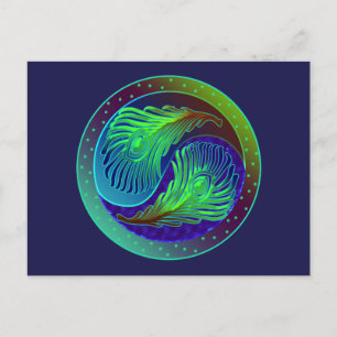 Postal El pavo real empluma 1 Yin Yang