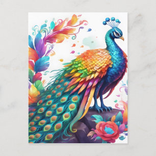 Postal El pavo real es un pájaro de colores vivos que se 
