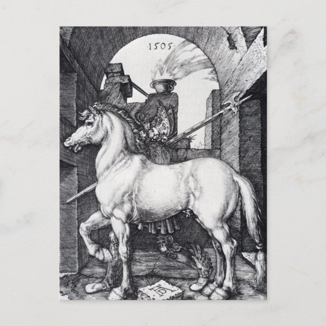 Postal El pequeño caballo de Albrecht Durer (Anverso)