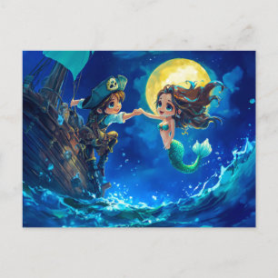 Postal El pequeño pirata se debe a una sirena en alta mar
