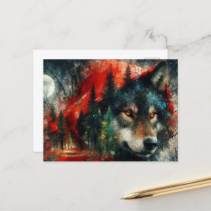 Postal El pequeño rojo es el lobo