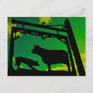 Postal El perro y la vaca.