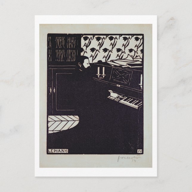 Postal El piano, 1914 (grabar en madera) (Anverso)