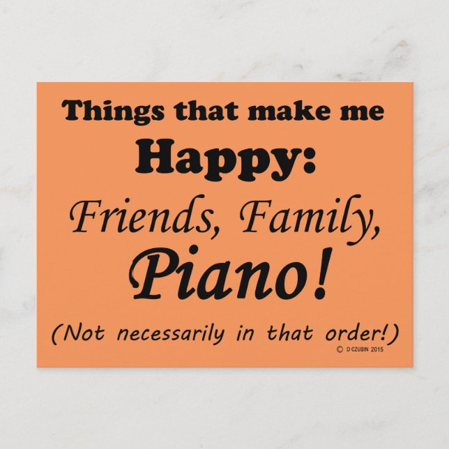 Postal El piano me hace feliz (Anverso)