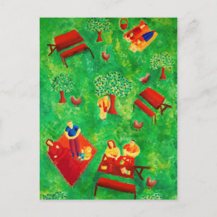 Postal El picnic pintura acrílica de arte contemporáneo