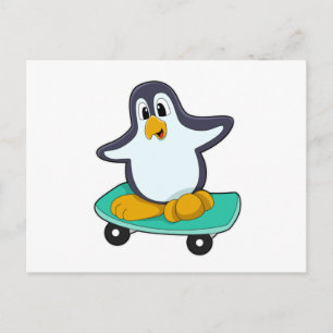 Postal El pingüino como patinador en el Skateboard