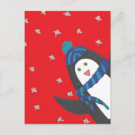 Postal El pingüino de Navidades escuetos en rojo