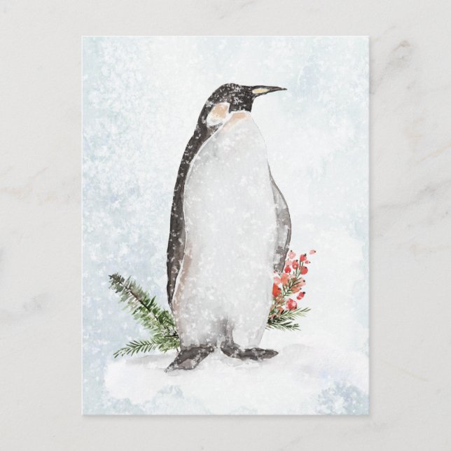 Postal El Pingüino En Un Vacío De Invierno Con Nieve (Anverso)
