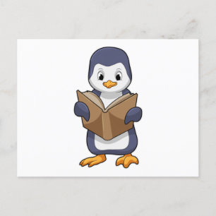 Postal El pingüino está nervioso con el libro