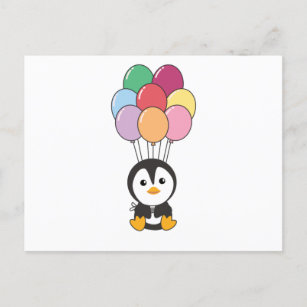 Postal El Pingüino Viene Con Globos Coloridos