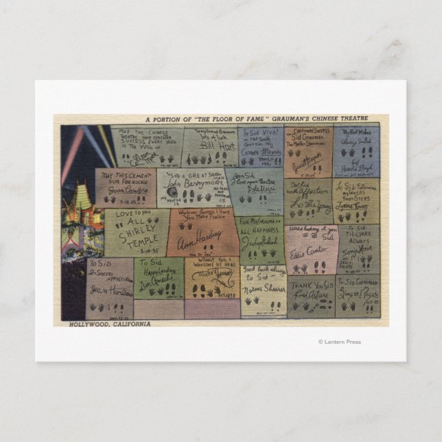 Postal El piso de la fama, el teatro chino de Grauman (Anverso)