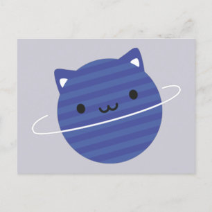 Postal El planeta gato Kawaii en el espacio