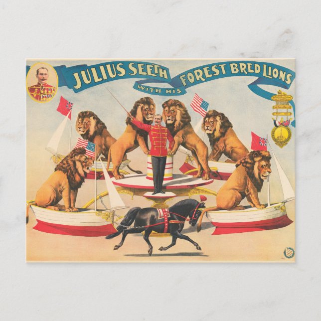 Postal El Poster Circo De Julius Ve Con Sus Leones (Anverso)