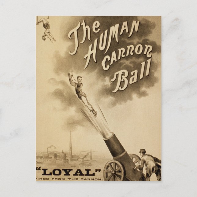 Postal El Poster del circo ventilado, el Cañón Humano (Anverso)
