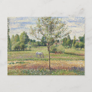 Postal El prado con caballo gris, Eragny, pintura al óleo