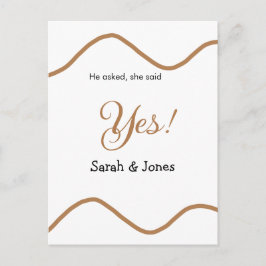 Postal Él preguntó, ella dijo que sí compromiso simple mi