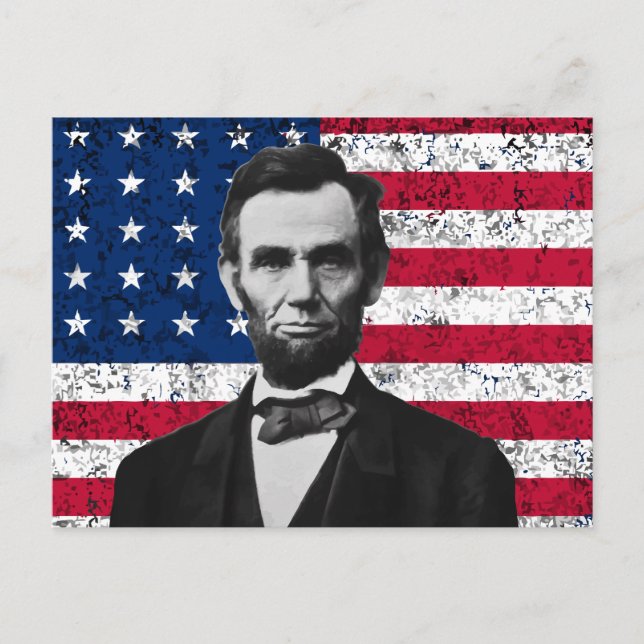 Postal El presidente Lincoln y la bandera estadounidense (Anverso)
