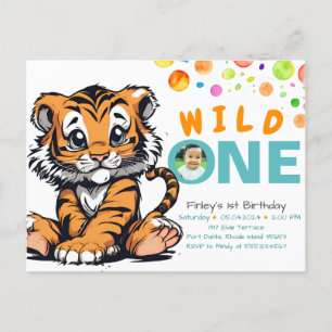 Postal El primer cumpleaños de un bebé salvaje con tigre
