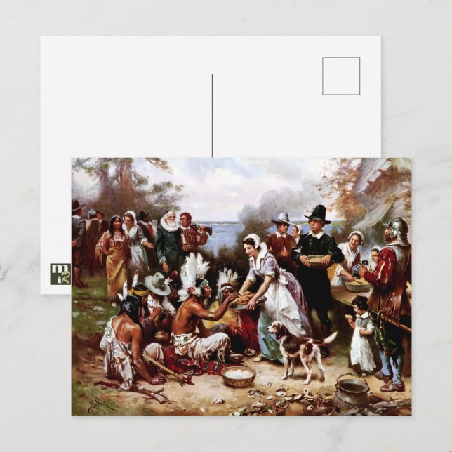 Postal El Primer Día de Acción de Gracias 1621. Acción de (Anverso / Reverso)