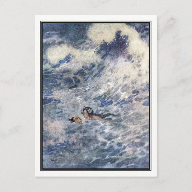 Postal El príncipe y la sirena de Edmund Dulac (Anverso)