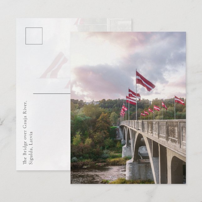 Postal El puente sobre el río Gauja, Sigulda, Letonia (Anverso / Reverso)