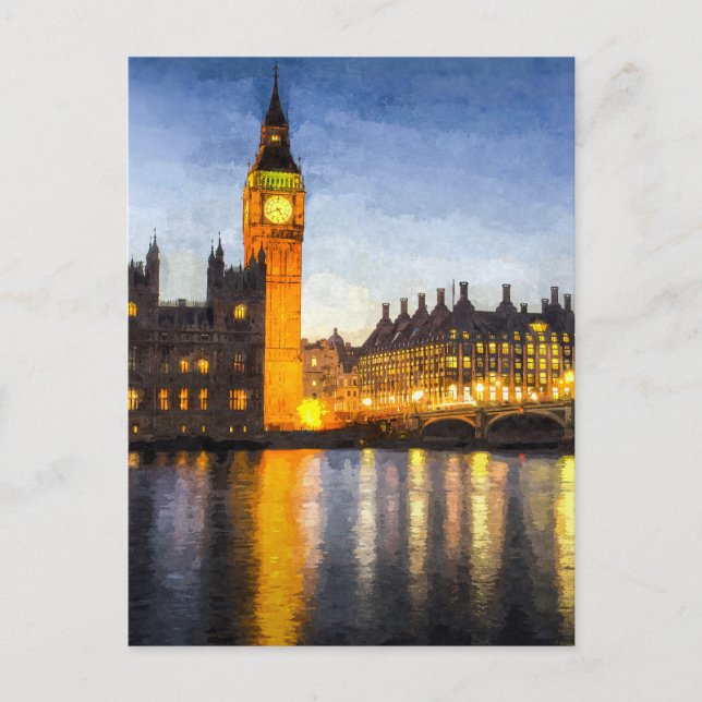 Postal El puente Westminster y el arte Big Ben (Anverso)