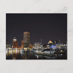 Postal El puerto interior de Baltimore de noche