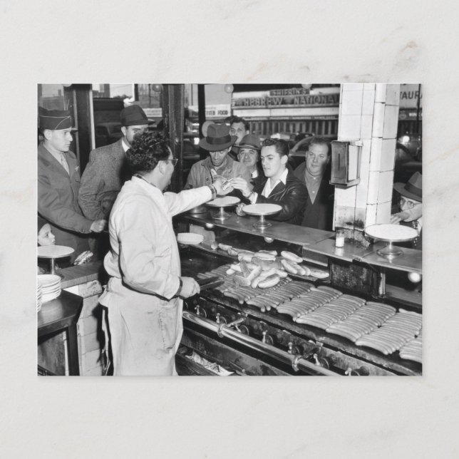 Postal El puesto de Hotdog de Coney Island Nathan (Anverso)