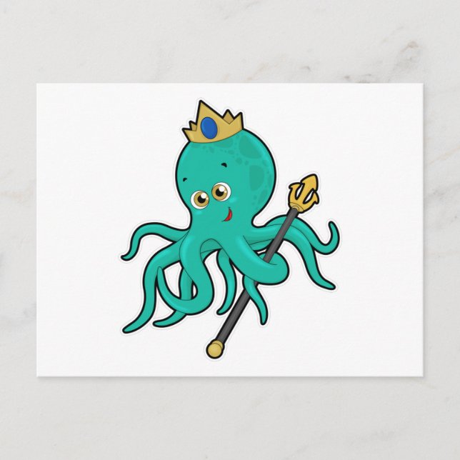 Postal El pulpo como rey con tridente (Anverso)