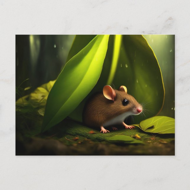 Postal El ratón busca refugio de la lluvia (Anverso)