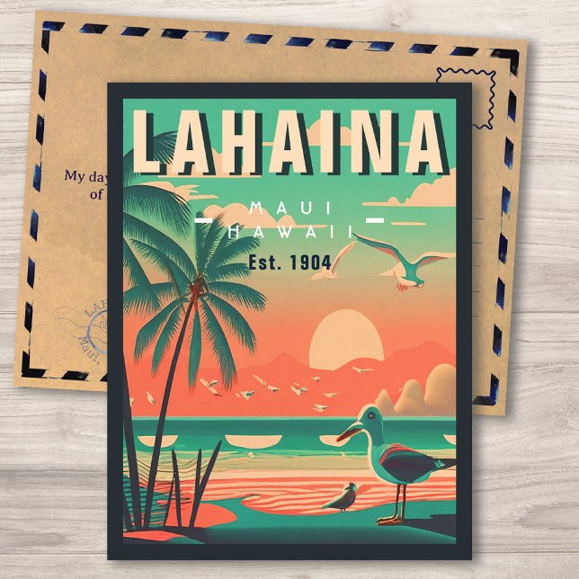 Postal El recuerdo de la gaviota retro de Lahaina Maui Ha (Subido por el creador)