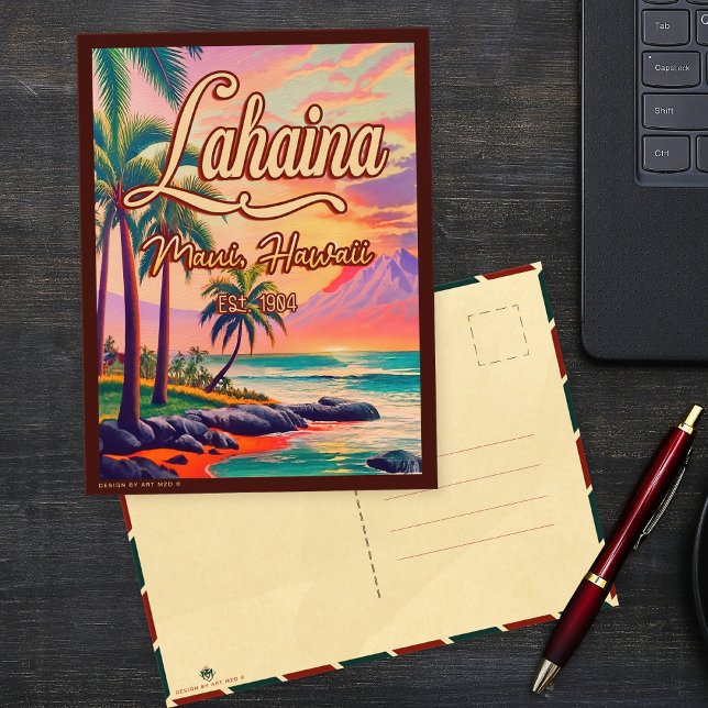 Postal El recuerdo del atardecer retro de Lahaina Maui Ha (Subido por el creador)