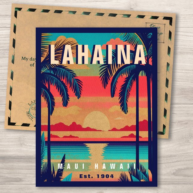 Postal El recuerdo del atardecer retro de Lahaina Maui Ha (Subido por el creador)