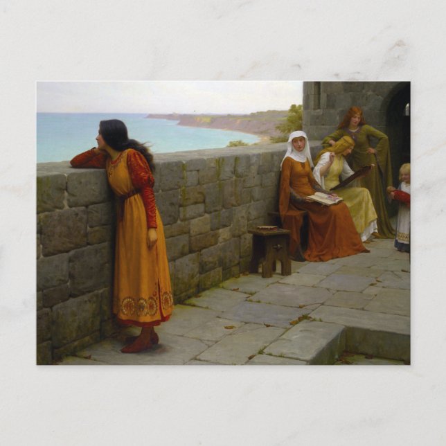Postal El rehén, c. 1912 por Edmund Blair Leighton (Anverso)