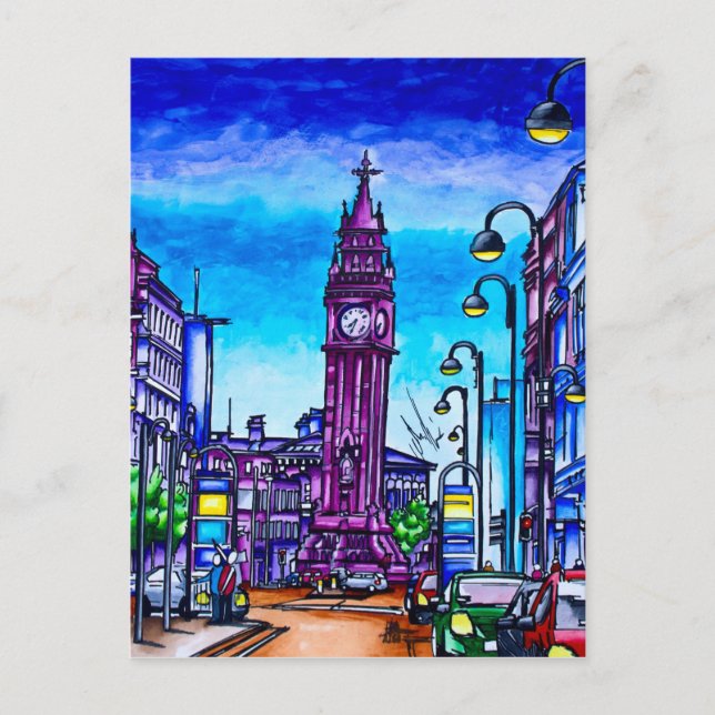 Postal El Reloj Alberto Inclinado de Belfast (Anverso)
