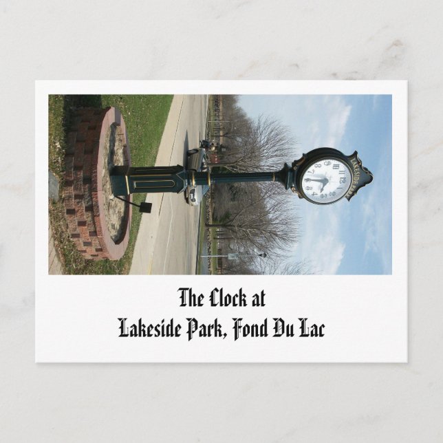 Postal El reloj en el parque Lakeside, Fond Du Lac (Anverso)