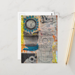 Postal El reloj floral collage de hobbies vintage