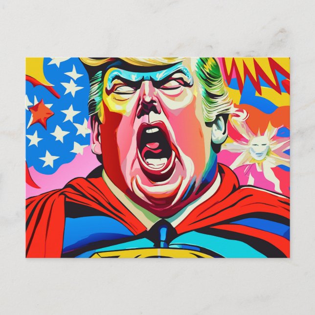Postal El retrato de Donald Trump, el famoso superhéroe c (Anverso)